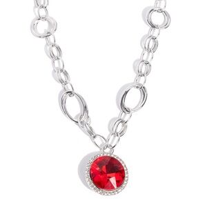Gorgeous silver necklace w/a ruby red pendant & silver hoops to make the look!!